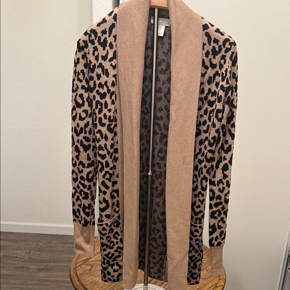 Ruby Moon Leopard Open Front Cardigan in Tan/Black Cozy Sz XS Eclectic Grandma - Picture 1 of 9